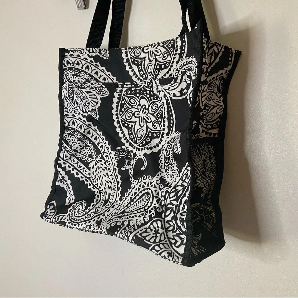 NWOT PAISLEY TOTE LUNCH BAG BLACK BAG ALL PURPOSE ZIPPER TOTE - Picture 3 of 14